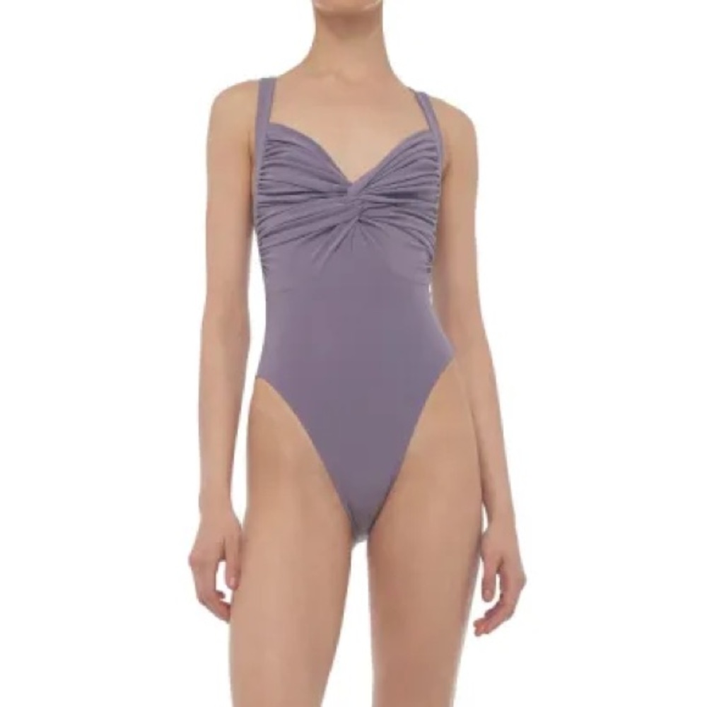 The Norma Kamali Powder Purple Mio Twist
Bodysuit Small